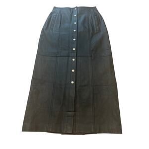Together Vintage Leather Maxi Skirt Black Button Up 25.5 Waist Lined With Tags